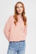 Esprit Striped poplin blouse Women Orange Red Blouses P0D0X349