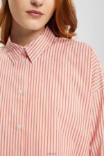 Esprit Striped poplin blouse Women Orange Red Blouses P0D0X349 - Image 3