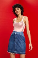 Esprit Striped Ribbed Tank Top Women Pastel Pink Tank P0D0X103