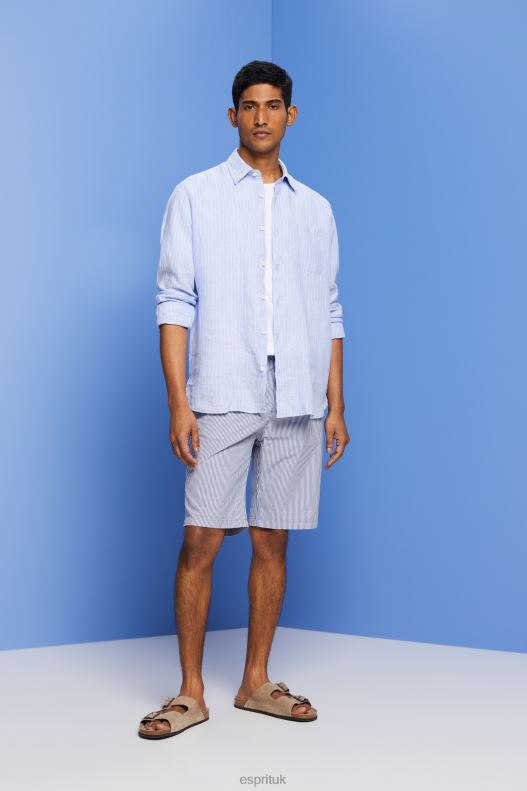 Esprit Striped shirt, 100% linen Men Light Blue Lavender Shirts P0D0X597 - Image 2