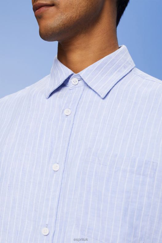 Esprit Striped shirt, 100% linen Men Light Blue Lavender Shirts P0D0X597 - Image 3