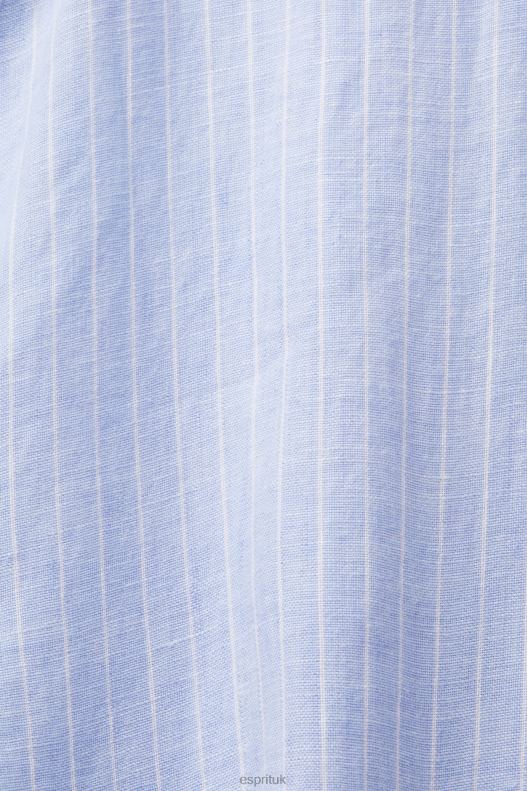 Esprit Striped shirt, 100% linen Men Light Blue Lavender Shirts P0D0X597 - Image 4