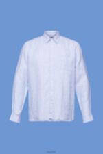 Esprit Striped shirt, 100% linen Men Light Blue Lavender Shirts P0D0X597 - Image 5