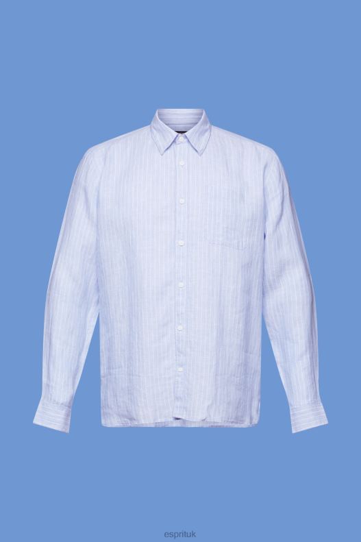 Esprit Striped shirt, 100% linen Men Light Blue Lavender Shirts P0D0X597 - Image 5