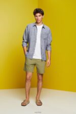 Esprit Striped shirt, 100% linen Men Navy Shirts P0D0X596 - Image 2
