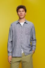 Esprit Striped shirt, 100% linen Men Navy Shirts P0D0X596