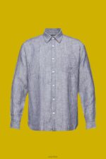 Esprit Striped shirt, 100% linen Men Navy Shirts P0D0X596 - Image 5
