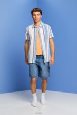Esprit Striped short sleeve shirt, 100% cotton Men Bright Blue Shirts P0D0X612 - Image 2