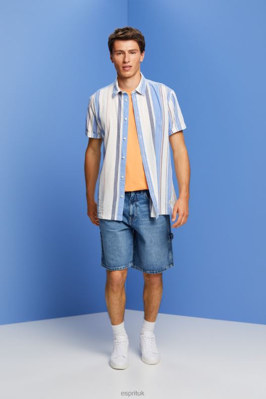 Esprit Striped short sleeve shirt, 100% cotton Men Bright Blue Shirts P0D0X612 - Image 2