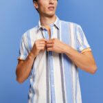 Esprit Striped short sleeve shirt, 100% cotton Men Bright Blue Shirts P0D0X612