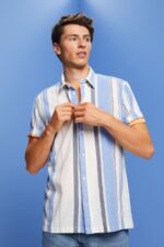 Esprit Striped short sleeve shirt, 100% cotton Men Bright Blue Shirts P0D0X612