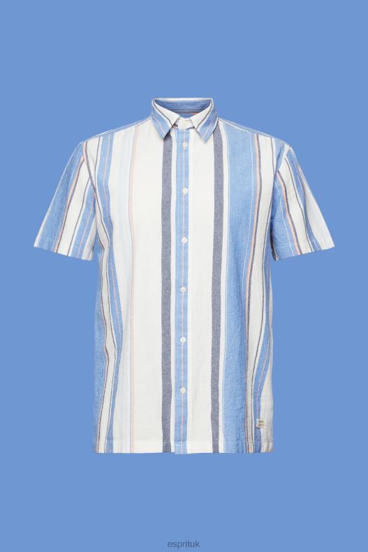 Esprit Striped short sleeve shirt, 100% cotton Men Bright Blue Shirts P0D0X612 - Image 5
