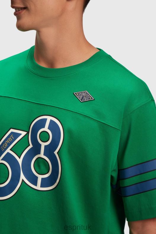 Esprit Striped sleeve graphic print tee Men Emerald Green T-Shirts P0D0X806 - Image 2