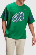 Esprit Striped sleeve graphic print tee Men Emerald Green T-Shirts P0D0X806
