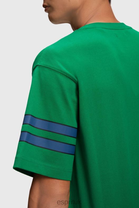 Esprit Striped sleeve graphic print tee Men Emerald Green T-Shirts P0D0X806 - Image 3