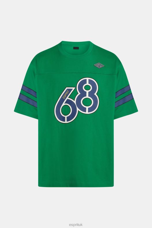 Esprit Striped sleeve graphic print tee Men Emerald Green T-Shirts P0D0X806 - Image 4