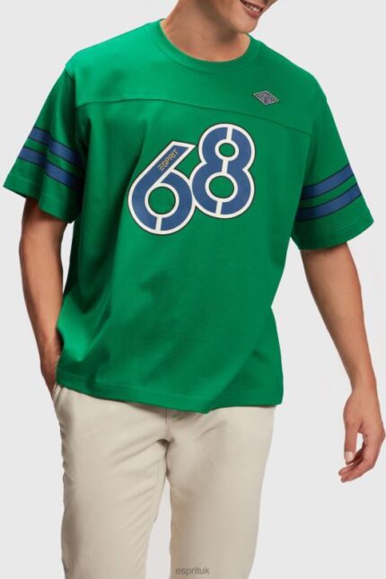 Esprit Striped sleeve graphic print tee Men Emerald Green T-Shirts P0D0X806
