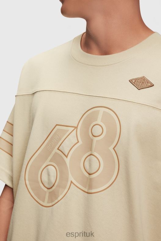 Esprit Striped sleeve graphic print tee Men Light Beige T-Shirts P0D0X805 - Image 2