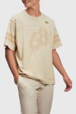 Esprit Striped sleeve graphic print tee Men Light Beige T-Shirts P0D0X805