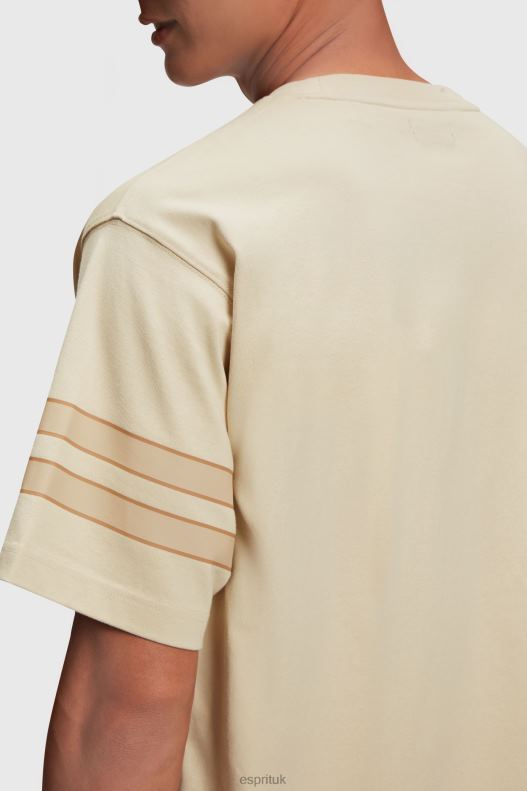 Esprit Striped sleeve graphic print tee Men Light Beige T-Shirts P0D0X805 - Image 3