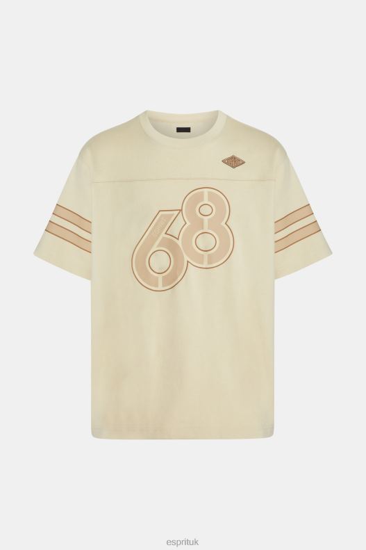 Esprit Striped sleeve graphic print tee Men Light Beige T-Shirts P0D0X805 - Image 4