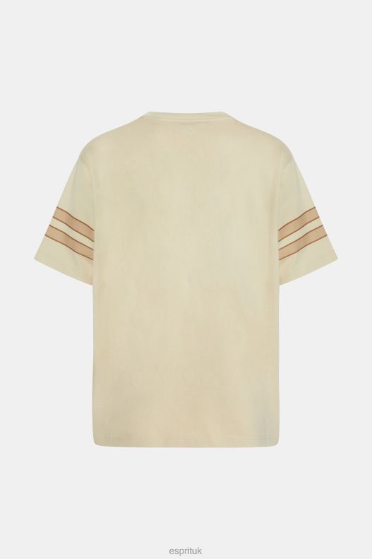 Esprit Striped sleeve graphic print tee Men Light Beige T-Shirts P0D0X805 - Image 5
