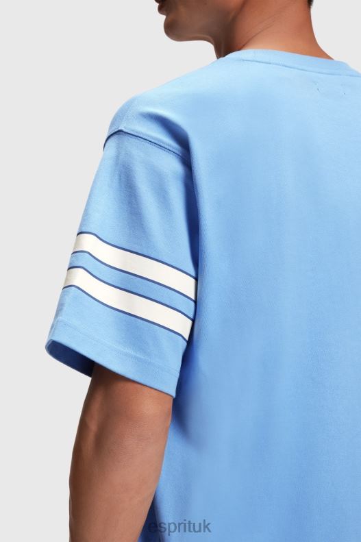 Esprit Striped sleeve graphic print tee Men Light Blue Lavender T-Shirts P0D0X807 - Image 3