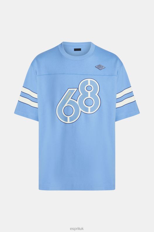 Esprit Striped sleeve graphic print tee Men Light Blue Lavender T-Shirts P0D0X807 - Image 4