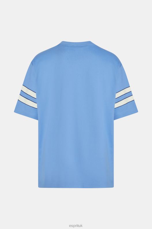 Esprit Striped sleeve graphic print tee Men Light Blue Lavender T-Shirts P0D0X807 - Image 5