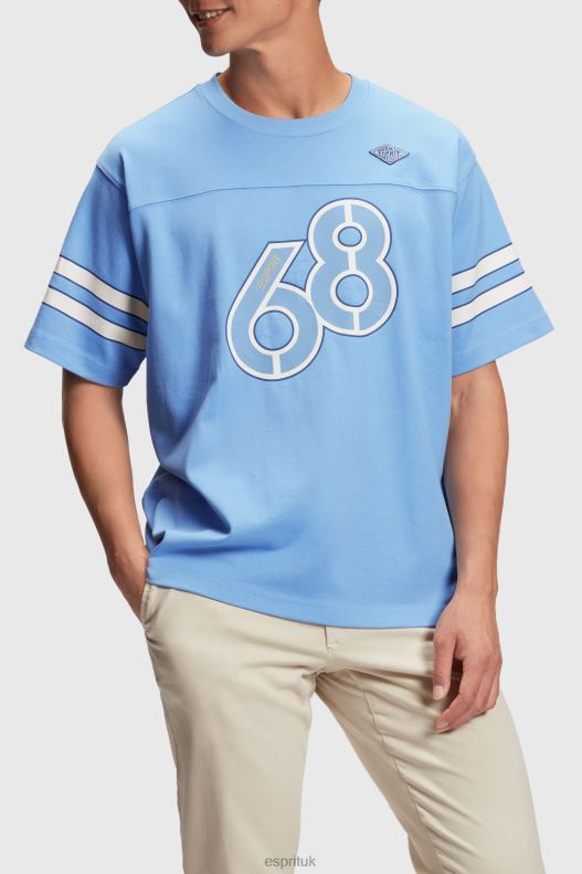 Esprit Striped sleeve graphic print tee Men Light Blue Lavender T-Shirts P0D0X807 - Image 1