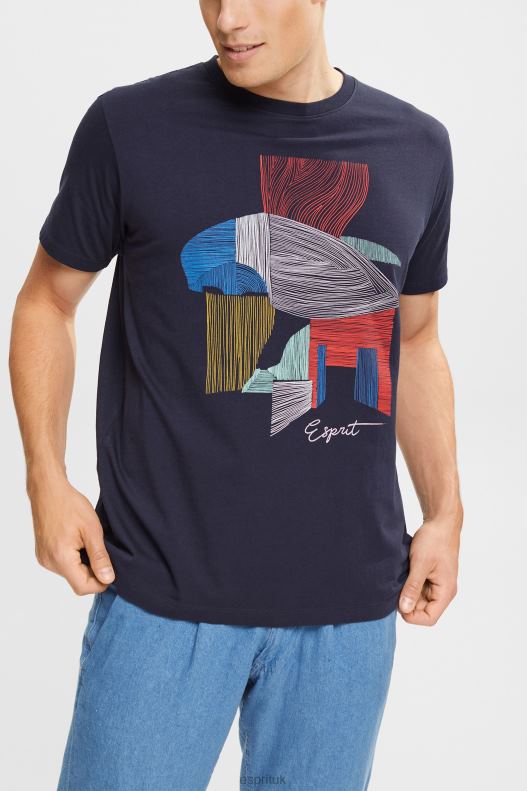 Esprit Sustainable cotton illustration t-shirt Men Navy T-Shirts P0D0X940 - Image 1