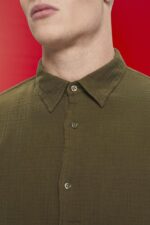 Esprit Sustainable cotton muslin shirt Men Khaki Green Shirts P0D0X756 - Image 3
