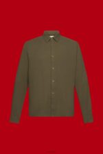 Esprit Sustainable cotton muslin shirt Men Khaki Green Shirts P0D0X756 - Image 5