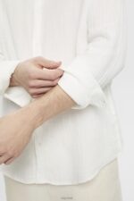 Esprit Sustainable cotton muslin shirt Men Off White Shirts P0D0X755 - Image 3