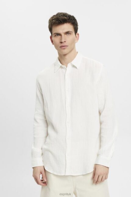Esprit Sustainable cotton muslin shirt Men Off White Shirts P0D0X755