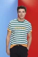 Esprit Sustainable cotton striped T-shirt Men Emerald Green T-Shirts P0D0X741
