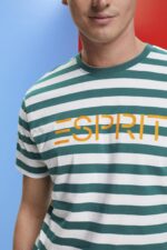 Esprit Sustainable cotton striped T-shirt Men Emerald Green T-Shirts P0D0X741 - Image 3
