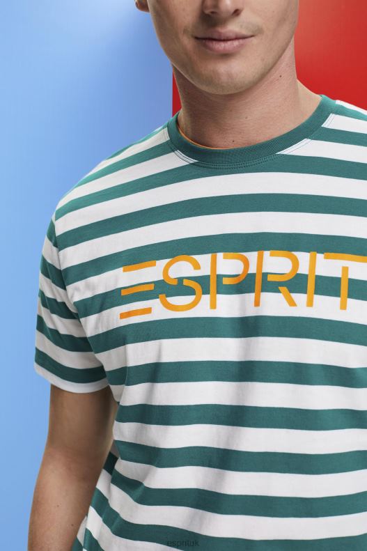 Esprit Sustainable cotton striped T-shirt Men Emerald Green T-Shirts P0D0X741 - Image 3