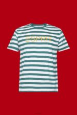 Esprit Sustainable cotton striped T-shirt Men Emerald Green T-Shirts P0D0X741 - Image 5