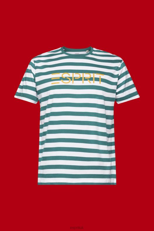 Esprit Sustainable cotton striped T-shirt Men Emerald Green T-Shirts P0D0X741 - Image 5