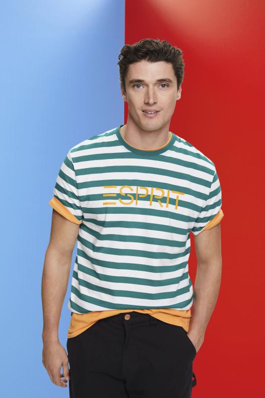 Esprit Sustainable cotton striped T-shirt Men Emerald Green T-Shirts P0D0X741 - Image 1