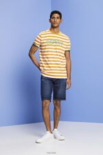 Esprit Sustainable cotton striped T-shirt Men Orange T-Shirts P0D0X745 - Image 2