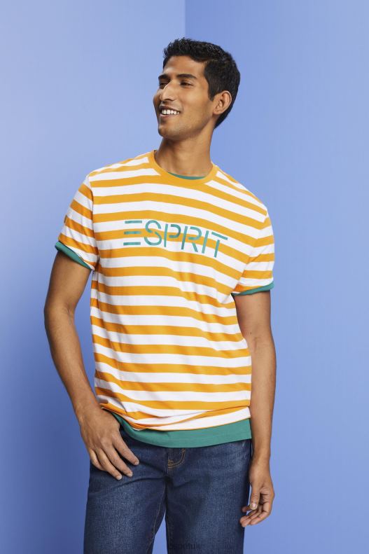 Esprit Sustainable cotton striped T-shirt Men Orange T-Shirts P0D0X745 - Image 1