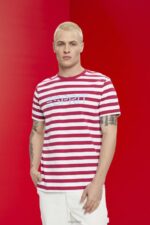 Esprit Sustainable cotton striped T-shirt Men Pink T-Shirts P0D0X744