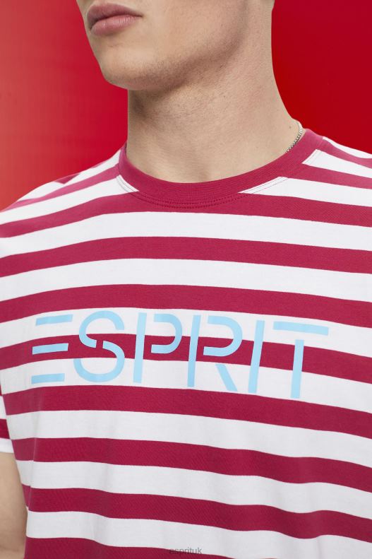 Esprit Sustainable cotton striped T-shirt Men Pink T-Shirts P0D0X744 - Image 3