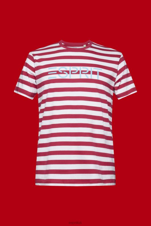 Esprit Sustainable cotton striped T-shirt Men Pink T-Shirts P0D0X744 - Image 5