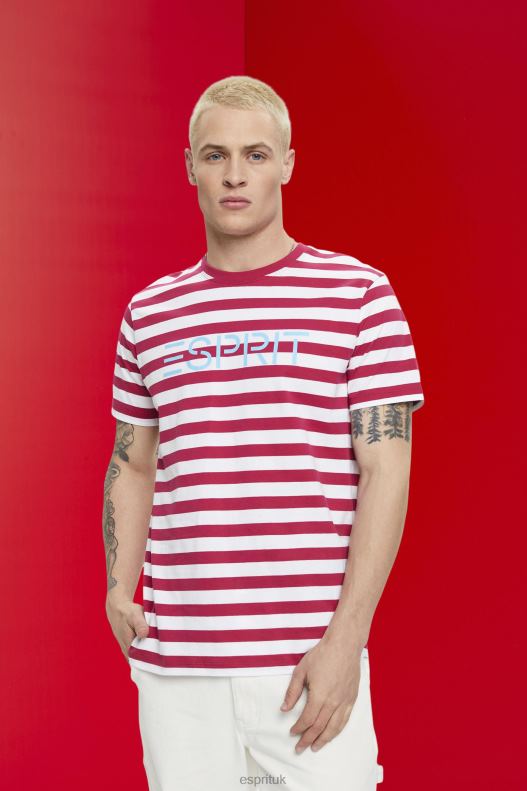 Esprit Sustainable cotton striped T-shirt Men Pink T-Shirts P0D0X744 - Image 1