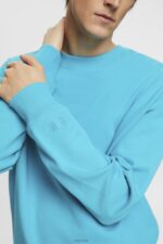 Esprit Sweatshirt with embroidered sleeve logo Men Aqua Green Sweatshirts & Hoodies P0D0X724 - Image 3