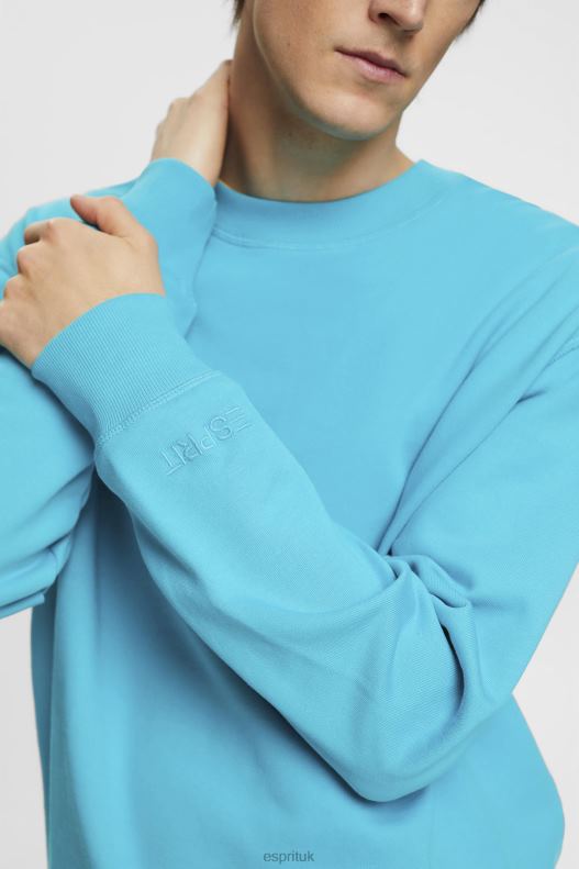 Esprit Sweatshirt with embroidered sleeve logo Men Aqua Green Sweatshirts & Hoodies P0D0X724 - Image 3
