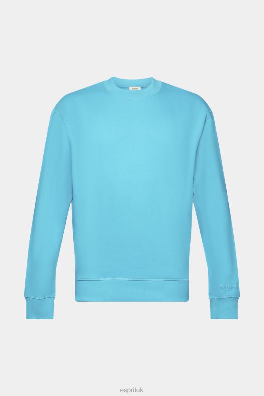 Esprit Sweatshirt with embroidered sleeve logo Men Aqua Green Sweatshirts & Hoodies P0D0X724 - Image 5